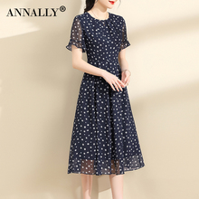 Annally's new summer style elegant and fashionable minimalist printed mid length chiffon slim fit dress