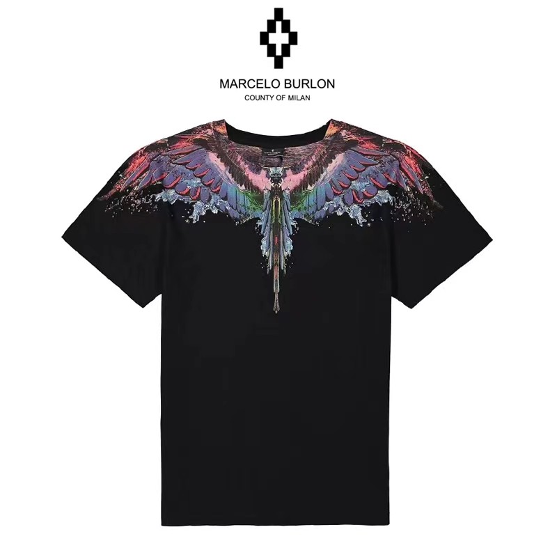 Бренд Tide Marcelo Burlon Marcelo Burlon MB футболка с короткими рукавами water drop color wings для мужчин и женщин с одинаковыми футболками с короткими рукавами