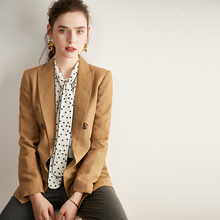 Nine year old store with a sense of niche luxury! Camel colored petite casual suit jacket for women in autumn