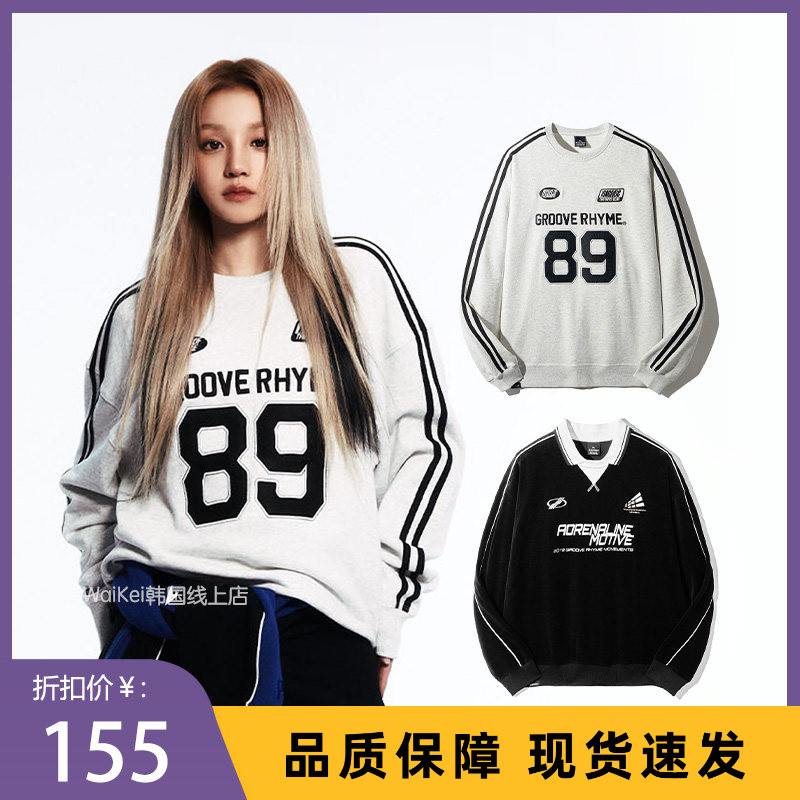 Корейский модный бренд grooverhyme свитер Song Yuqi в том же стиле из чистого хлопка свободного кроя с круглым вырезом и длинными рукавами для пар мужчин и женщин