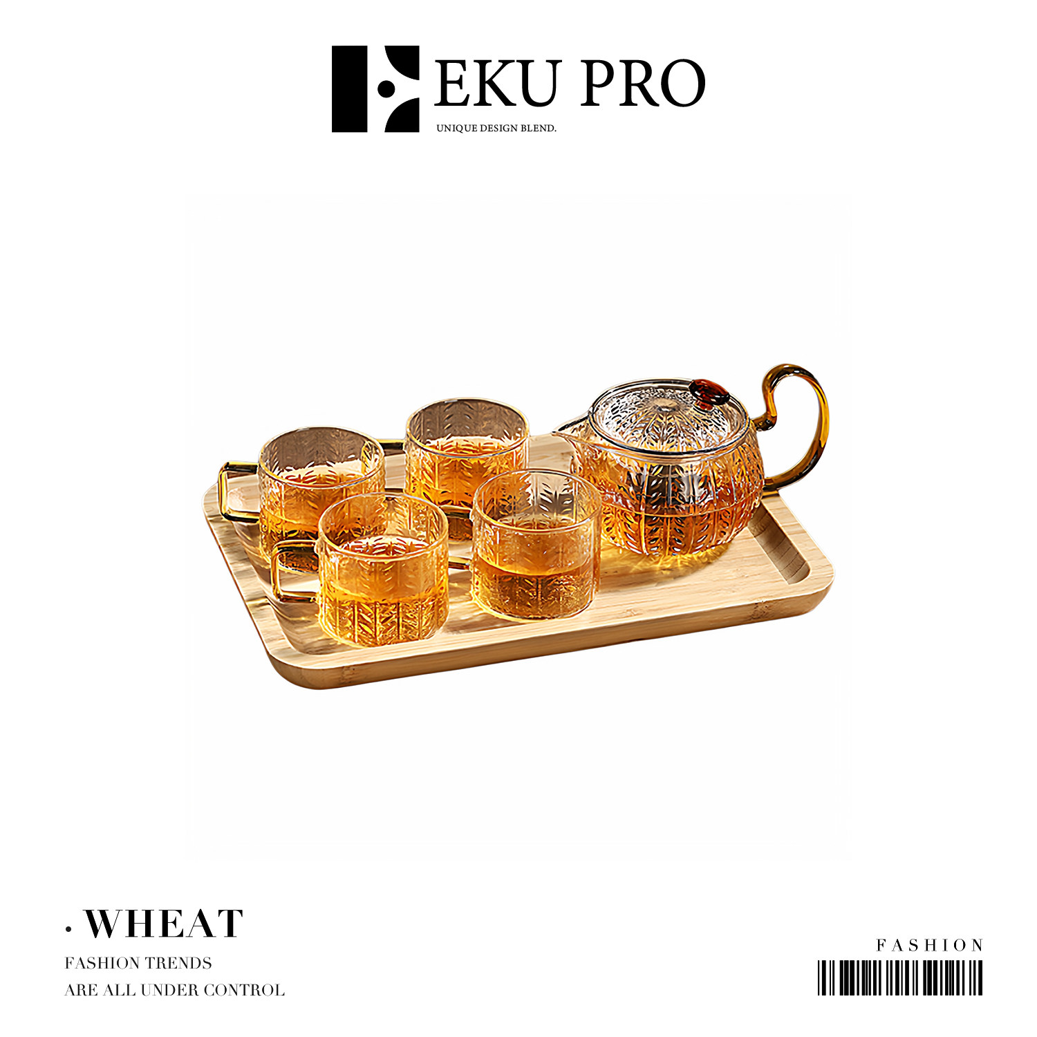 EKU PRO * Пшеничный колос · Бытовой чай с разделением воды Стеклянный чайник, термостойкий Чайный сервиз | Пшеница