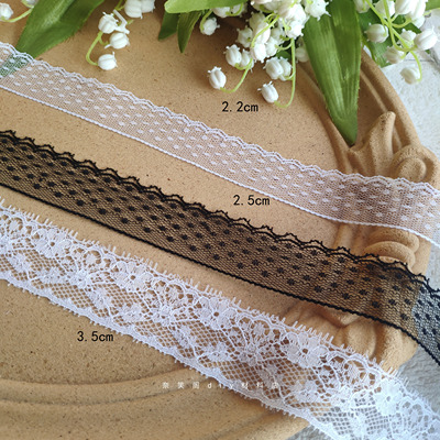 taobao agent 无弹力黑白点点蕾丝花边服饰DIY材料配件满49包邮