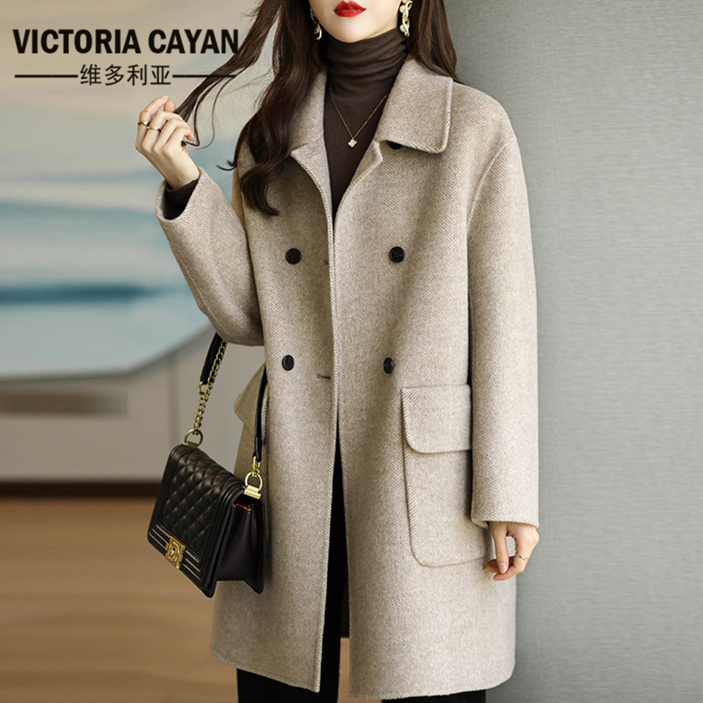 Высококачественное двустороннее шерстяное пальто из 100% шерсти Victoria's, женское пальто средней длины, новинка зимы 2025 года, темпераментное корейское пальто