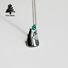 Little Bamboo Shoot Necklace Silver Pine Jewelry Original Design Pt950 Platinum Set with Natural Grandmother Emerald Pendant for Women