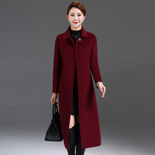 Double sided cashmere coat, women's long knee length woolen coat, 2023 autumn/winter off-season middle-aged mother's coat