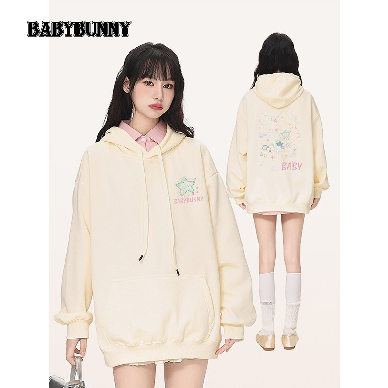 женский свитер с капюшоном babybunny design sense с ручной росписью "звездная вселенная", плюс бархатная толстая универсальная куртка niche ins