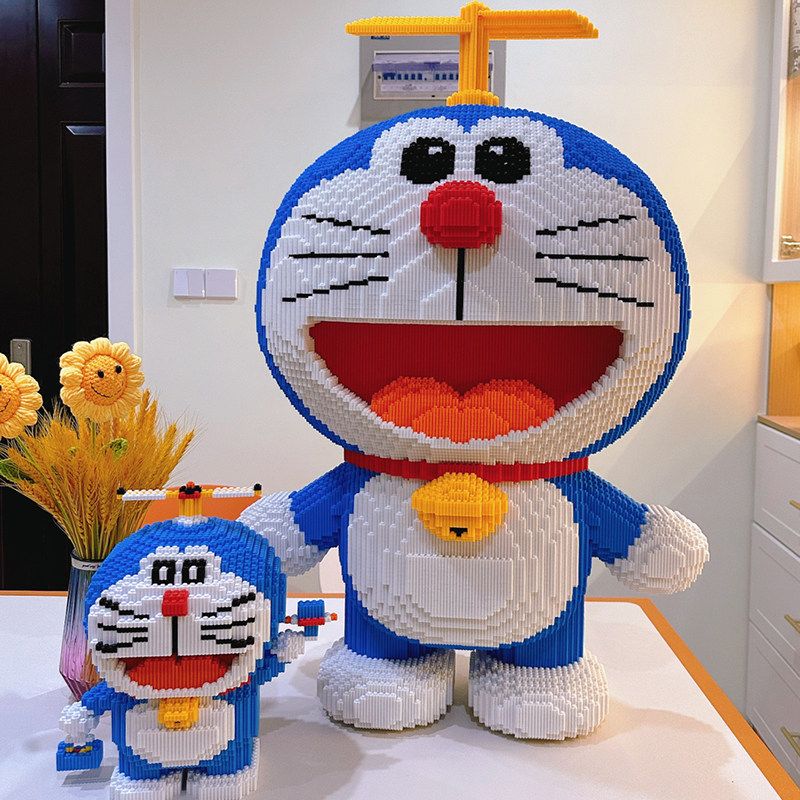 Большие строительные блоки Doraemon, игрушечный робот, кот, синий толстяк, собранные из мелких частиц, подарочная модель-головоломка для девочек