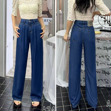 Explosive Rhino 2024 Summer New Loose Draping Ice Silk Narrow Wide Leg Jeans Women's Slim Straight Leg Slippery Pants