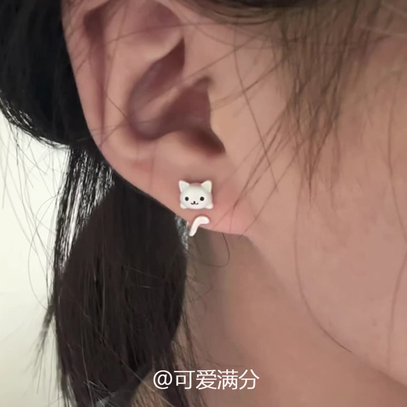 Корейские серьги с милым котенком из стерлингового серебра S925 пробы, женские простые модные серьги с холодным ветром, высококачественные универсальные серьги
