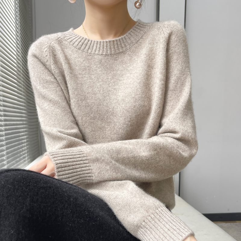 Новинка зимы, двухниточный толстый кашемировый свитер свободного кроя с круглым вырезом, женский однотонный кашемировый вязаный свитер с универсальным низом