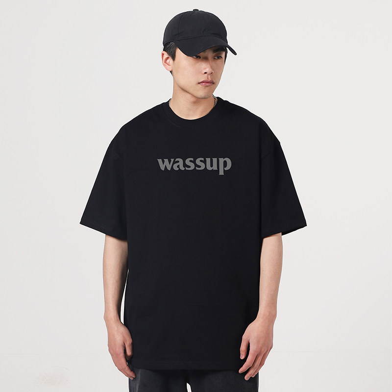 Футболка с короткими рукавами и надписью WASSUP, мужская футболка бренда tide, новинка 2025 года, летний свободный топ для пары с короткими рукавами из чистого хлопка.