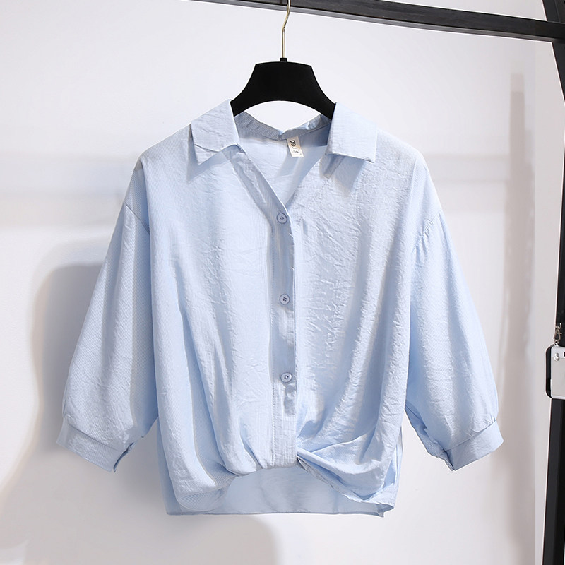 Women's Irregular Short Shirt with Three-Quarter Sleeves, New Spring/Autumn 2026 Style, Unique Design, Mid-Sleeve