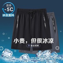 2024 New Ice Silk Shorts for Men's Summer Thin Large Size Quick Drying Casual Capris Trendy Men's Beach Pants