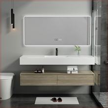 Modern Luxury and Minimalist Double layered Rock Plate Ceramic Basin Integrated Bathroom Cabinet, Bathroom, Balcony, Hotel, Homestay, Hand Wash Table