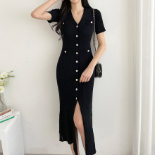 Women's slim fit V-neck knitted dress