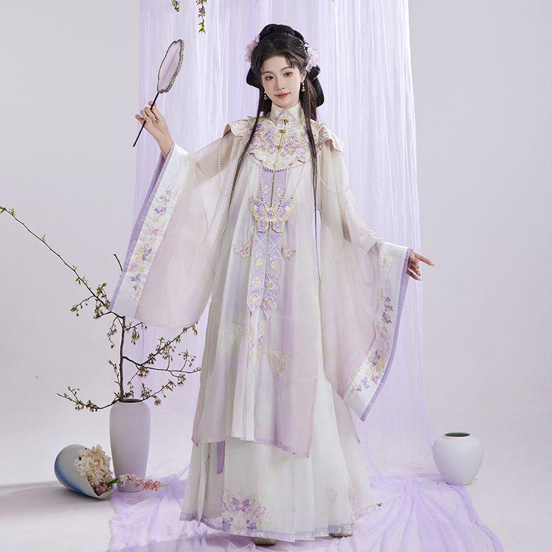 Оригинальное реалистичное платье со стоячим воротником от Hanfu Ming, плиссированная юбка с открытыми плечами и талией, костюм в национальном стиле с вышивкой в стиле тяжелой промышленности, весна и осень
