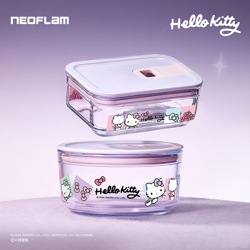 Стеклянный ланч-бокс Neoflam Sanrio серии Hello kitty Week для сохранения свежести Круглый ланч-бокс с подогревом в микроволновой печи