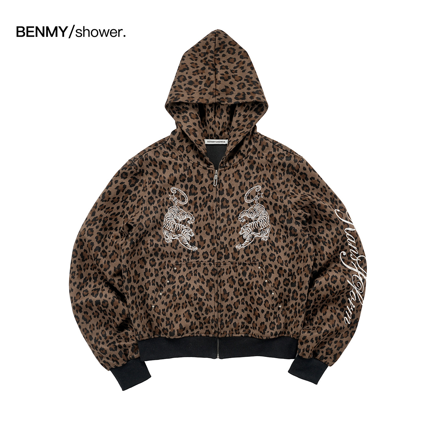 benmyshower, хай-стрит, ретро, леопардовый принт, вышитый тигр, панк-куртка с капюшоном, мужской и женский кардиган на молнии, свитер