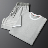 Шорты в тонкую полоску Cevleve, летний повседневный костюм с круглым вырезом, мужская модная спортивная одежда, футболка, полный комплект для мужчин