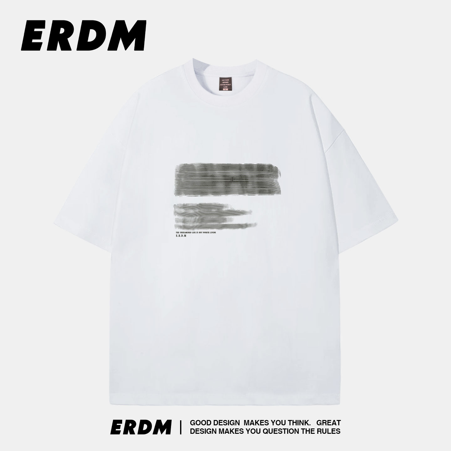 Мужская и женская футболка в стиле ERDM street casual с короткими рукавами и широким буквенным принтом...