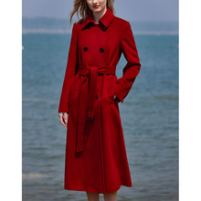 Riz red high-end double-sided cashmere coat, women's shoulder style, commuting style, medium length European high-end feeling