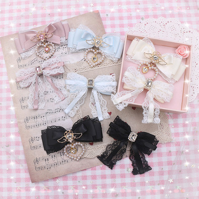 taobao agent 珠珠手作日系甜美可爱淑女地雷系蕾丝花边水钻爱心吊坠发夹边夹女