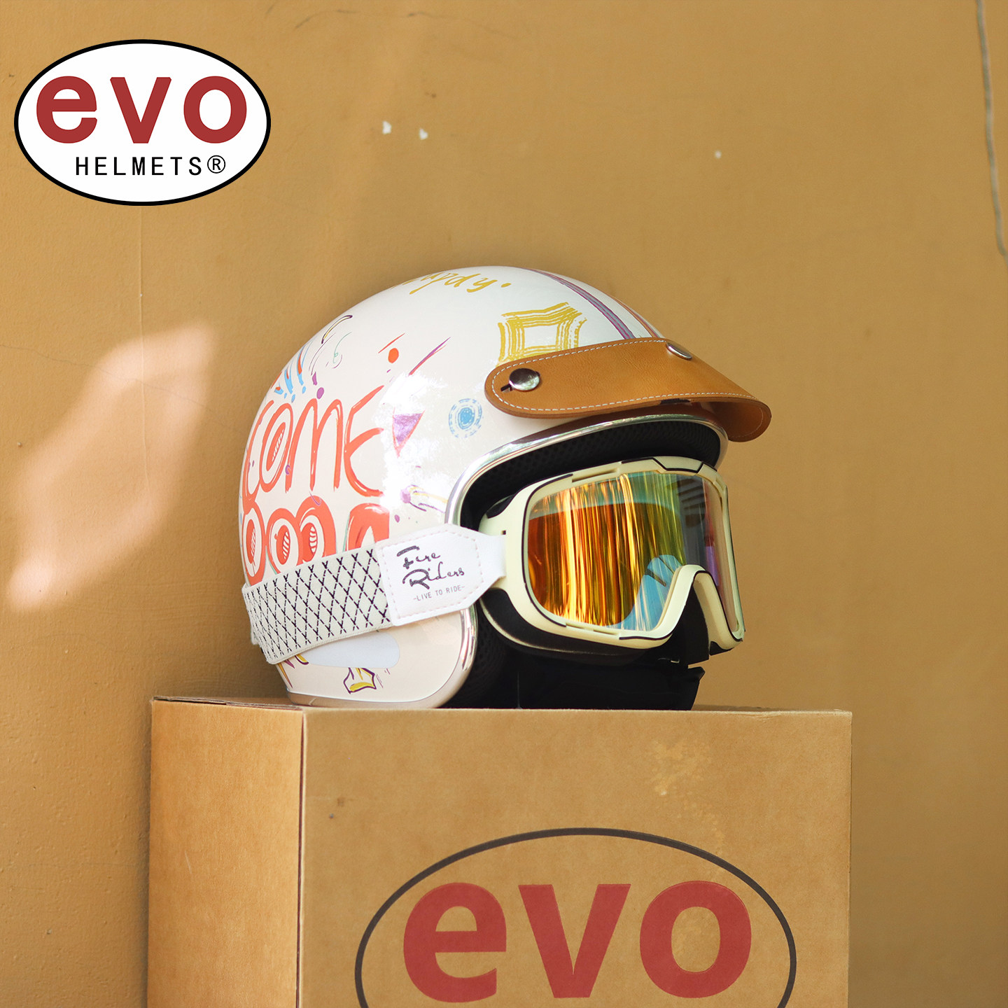 evo Retro Personalized Electric Motorcycle Painted Graffiti Helmet Size 43 Half Helmet Summer Helmet Breathable Mesh Commuting Helmet for Men and Women