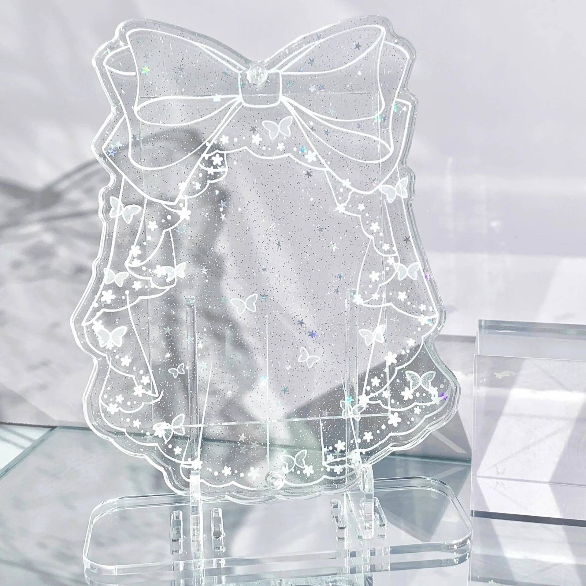 Bow-tie sparkling star veil, Tani Mikasa card holder, 3-inch instant photo storage desktop display stand.