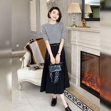 Da Honghong VEElily Notes Spring New High Waist Commuting Pleated Small A Umbrella Skirt Women's Dropping Half Skirt