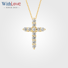 Six year old store with four different sizes of necklaces, yellow inlaid with gold, authentic diamond jewelry (new), compassionate diamond WithLove pendant, cross for men and women 18K