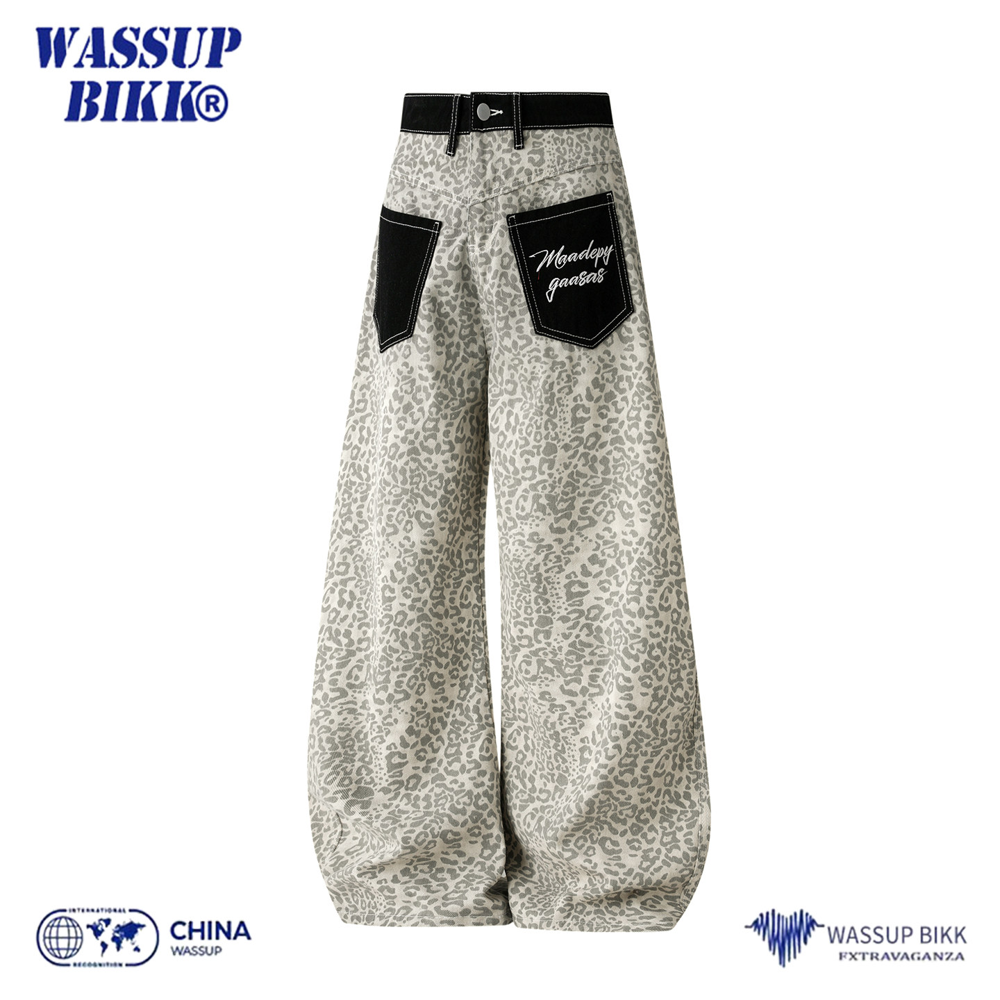 Джинсы WASSUP BIKK с американским леопардовым узором и строчкой, мужские весенне-осенние брендовые свободные прямые повседневные брюки scimitar