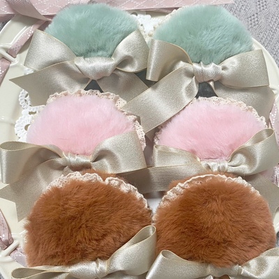 taobao agent 可爱毛绒熊耳粉色豆绿咖色Lolita小物发夹少女拍照搭配cos发饰