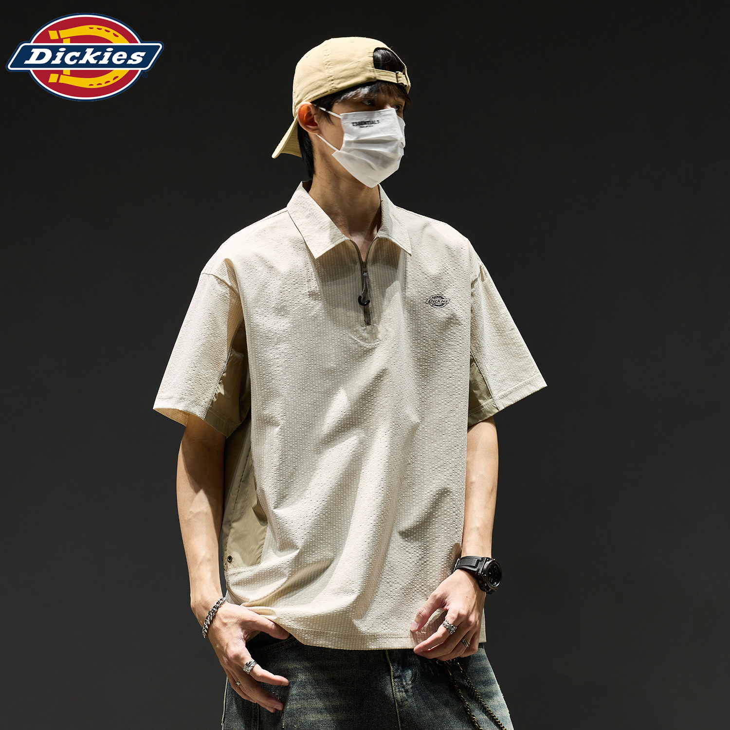 Мужская летняя футболка-поло Dickies с короткими рукавами в американском стиле, повседневная рубашка-поло на цепочке, мужской тонкий быстросохнущий топ из ледяного шелка