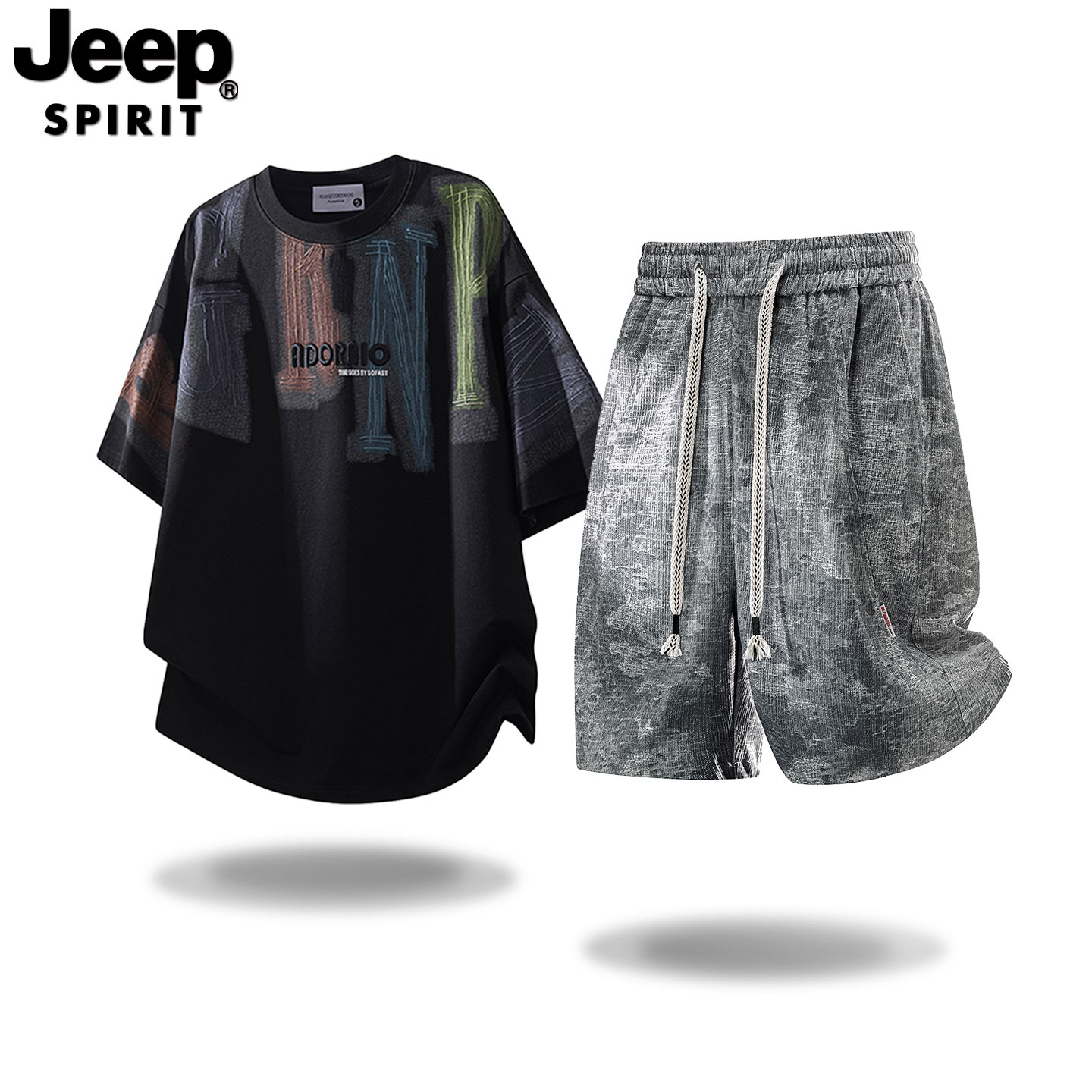Бренд JEEP Jeep tide в американском ретро-стиле, летняя футболка с короткими рукавами, мужской свободный повседневный спортивный костюм-двойка