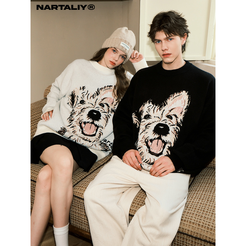 Свитер NARTALIY West Highland Puppy для мужчин и женщин, осенне-зимний американский свободный свитер-пуловер для ленивых пар