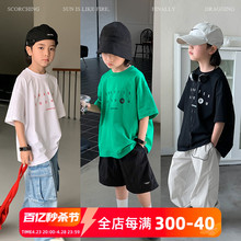 Yuanyuan Family Children's Clothing Children's Short sleeved T-shirt 2024 New Boys' Summer Half Sleeved Mid size Children's Top Fashionable and Fashionable