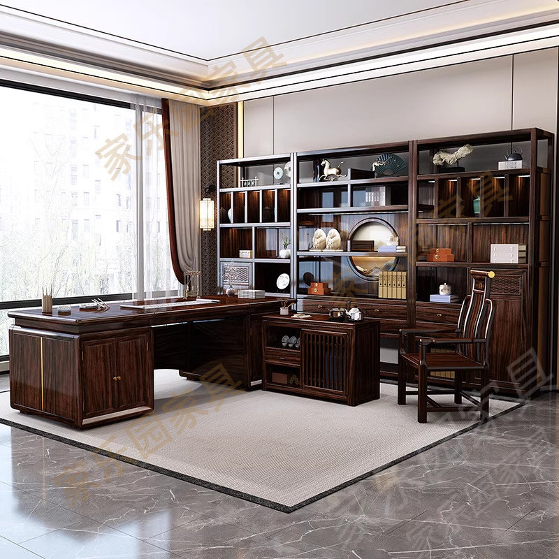 Новый китайский стол босса из черного дерева в китайском стиле, стол руководителя из массива дерева, стол председателя, комбинированный стол президента, элитная офисная мебель