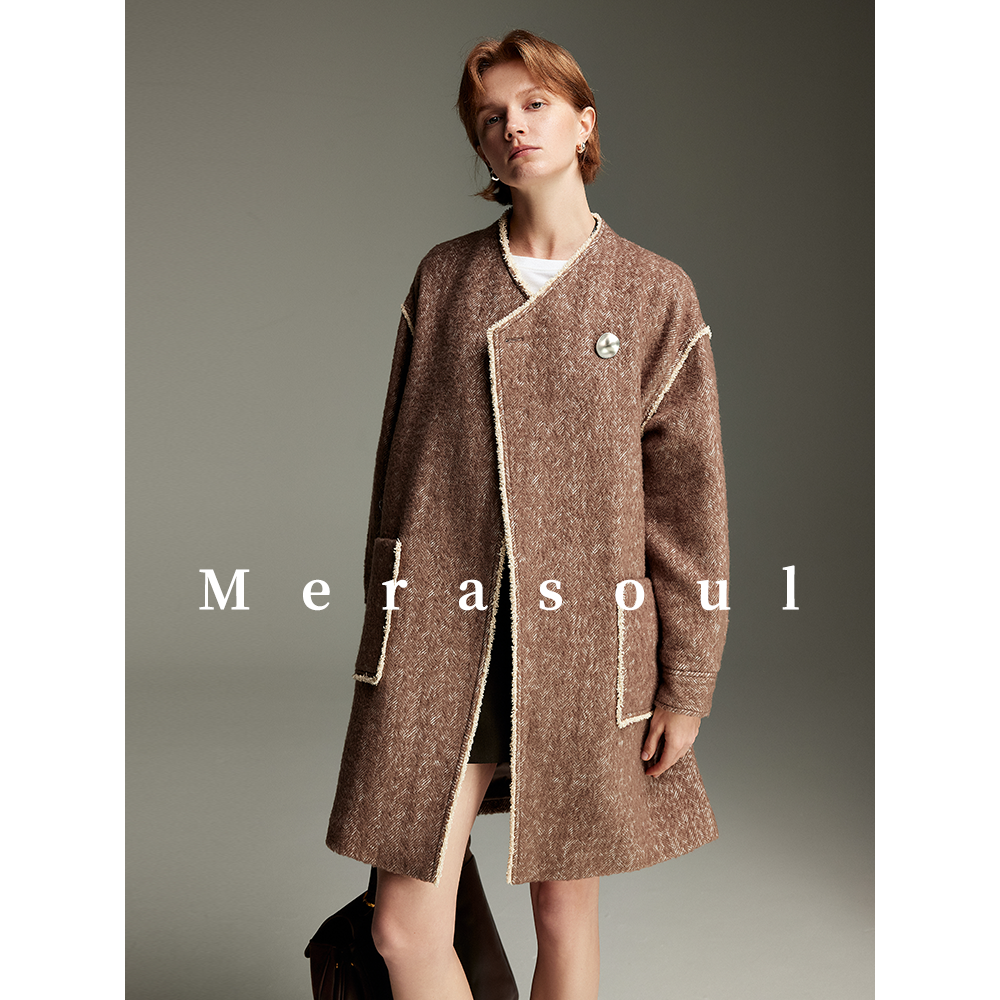 Merasoul) Fashionable early spring simple autumn and winter versatile high-end wool wool coat mid-length womens jacket