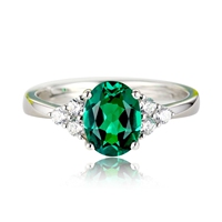 Light luxury, exquisite and beautiful cultured emerald ring for women, simple 925 silver plated 18K white gold gemstone ring popular