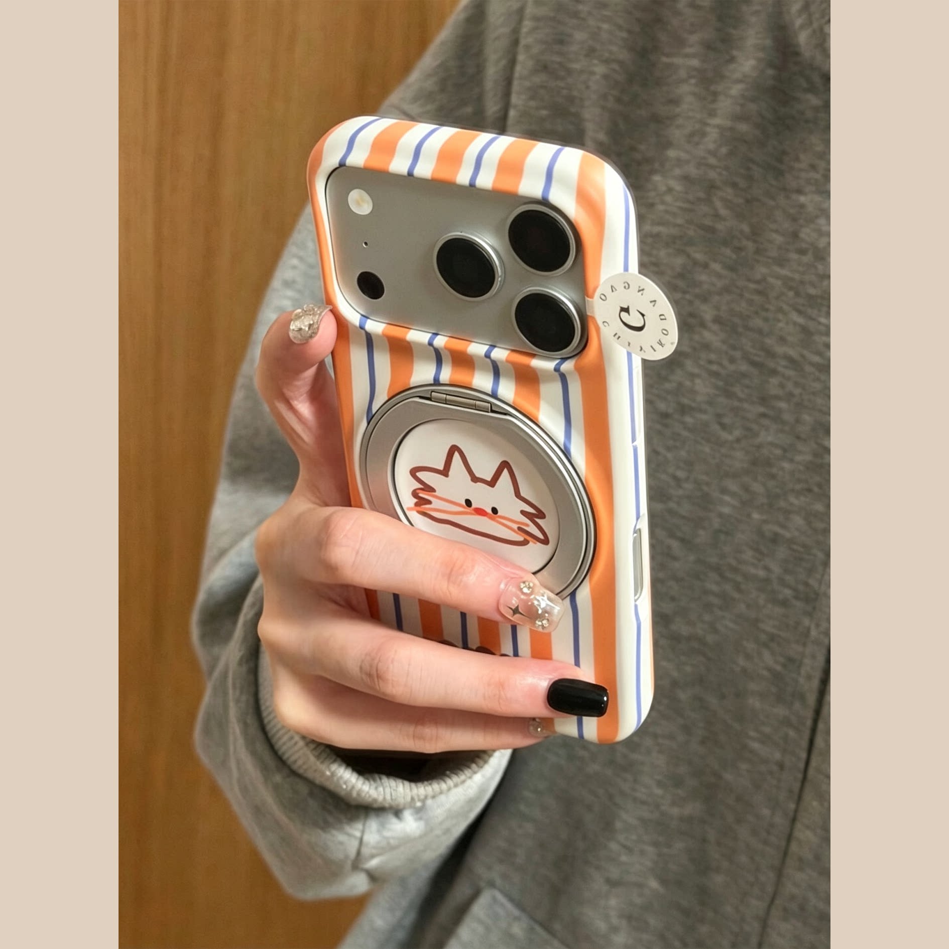 适用苹果18Promax手机壳360°旋转磁吸支架iPhone17pro新款16超薄14高级18pro条纹猫狗13可爱17pm情侣保护套