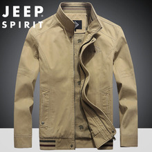 Jeep jacket men's jacket men's JEEP middle-aged men's spring and autumn standing collar pure cotton men's jacket loose middle-aged autumn casual clothing men's