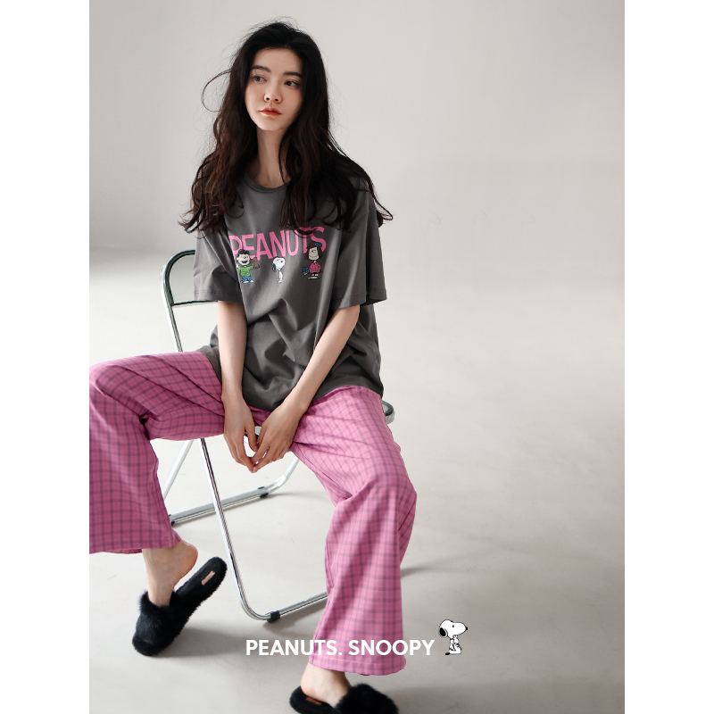 Пижама Bei Yan Snoopy, женские летние тонкие брюки в клетку с короткими рукавами, костюм для домашнего использования