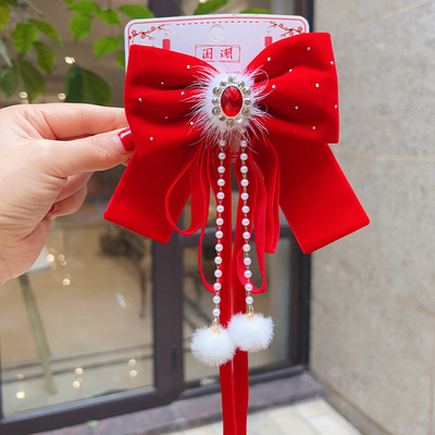taobao agent 红色蝴蝶结发夹儿童新年公主发饰女童过年拜节发卡顶夹后脑勺头饰