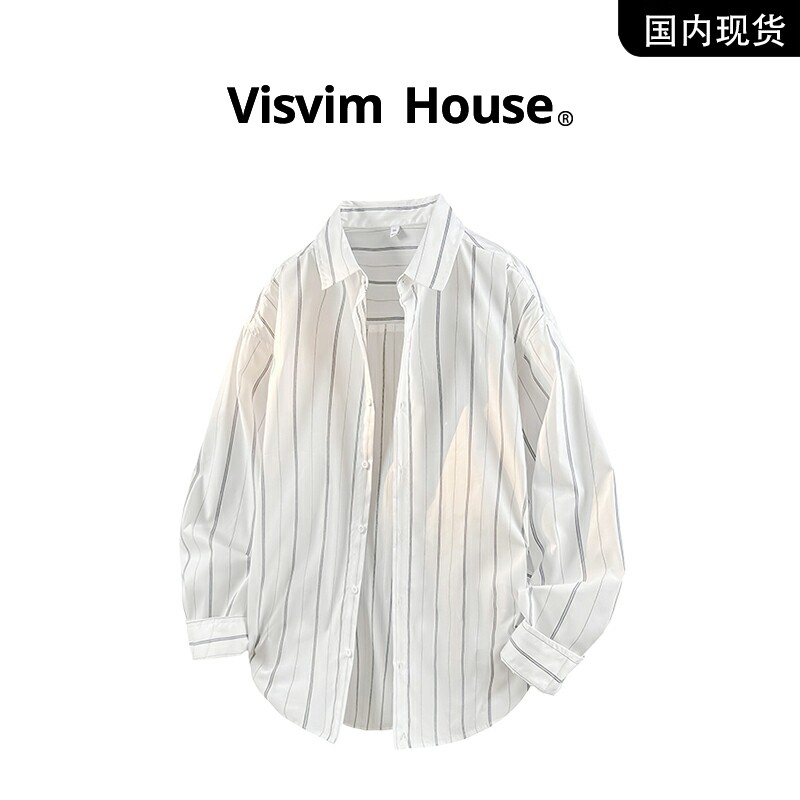 【Отзыв акций бренда】 VISVIM WINGS, осенняя новая классическая рубашка для пары в полоску с длинными рукавами, мужская
