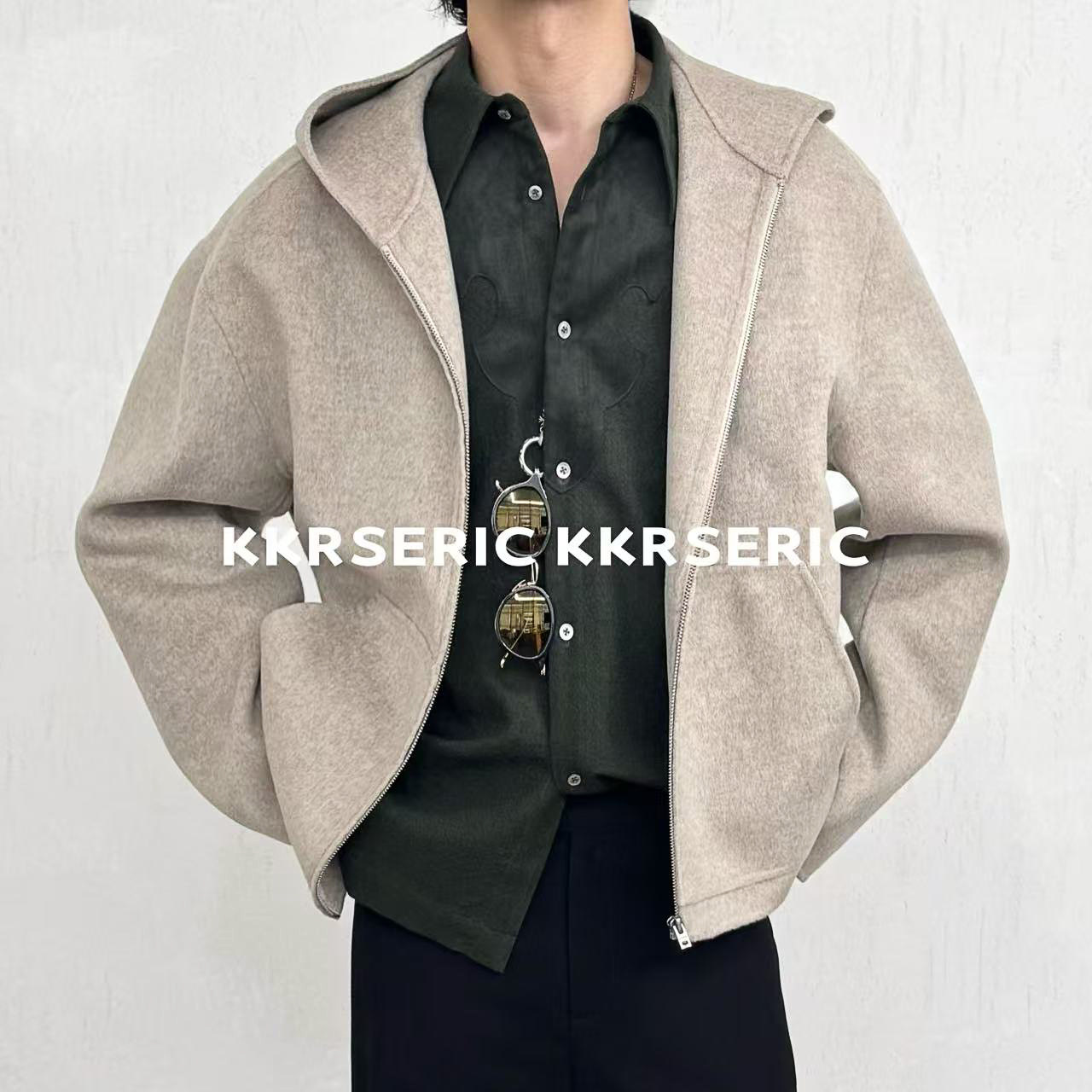 KKRS ERIC импортировал из Италии шерстяной верблюжий бархат AC style high heavy, двустороннее шерстяное пальто на молнии