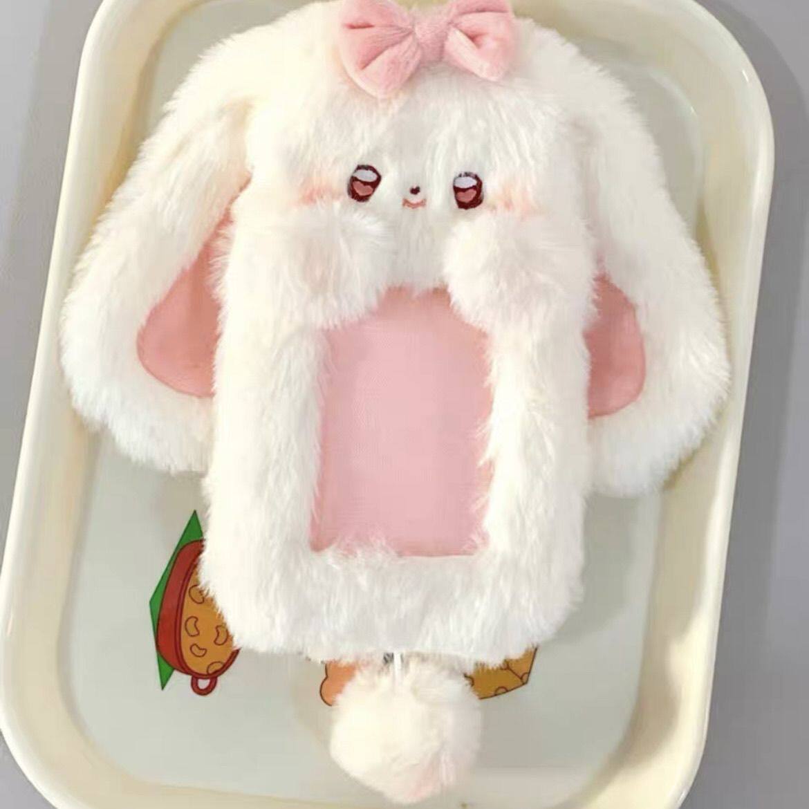 Cute rabbit plush card holder with campus card/bus photo protection, display pendant.