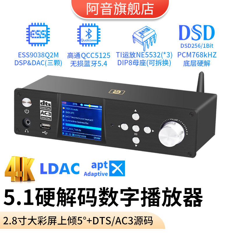 Декодер HIFI Fever DTS Dolby Atmos 5,1-канальный прием по Bluetooth, воспроизведение на U-диске без потерь ES9038
