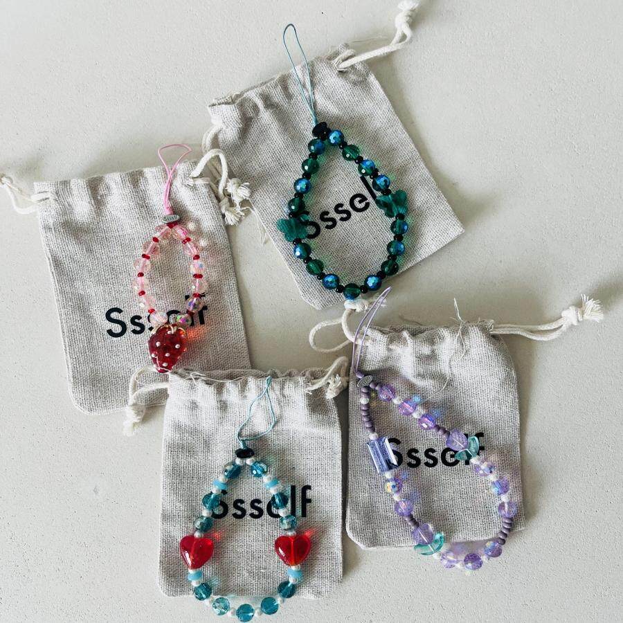 Forest green and purple tulip strawberry mobile phone charm, ssself original thin chain, exquisite and small mobile phone pendant crystal