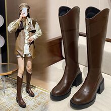 New Long Boots Spring and Autumn Women's Boots V-necked Knight Boots Thick Legs Large Barrel Waist Long Barrel Boots Fat mm Large Women's Shoes 41-43