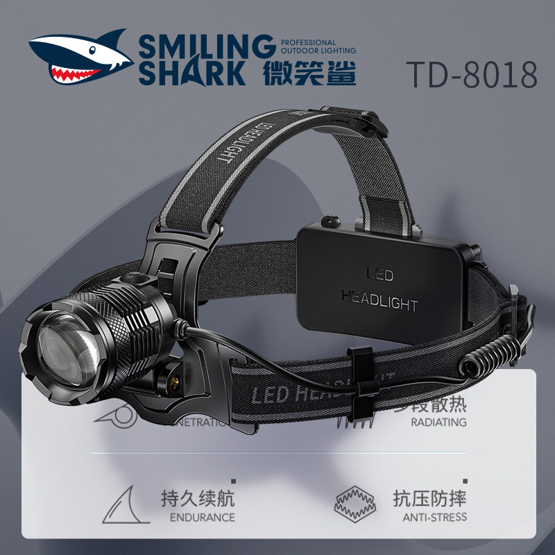 Улыбающаяся акула zoom белая лазерная сенсорная фара M77 super bright для ночной рыбалки на открытом воздухе, специальная светодиодная фара дальнего действия